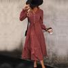 Women Autumn Winter Long Sleeve Print V-neck Chiffon Casual A-Line Knee Length High Waist Dress