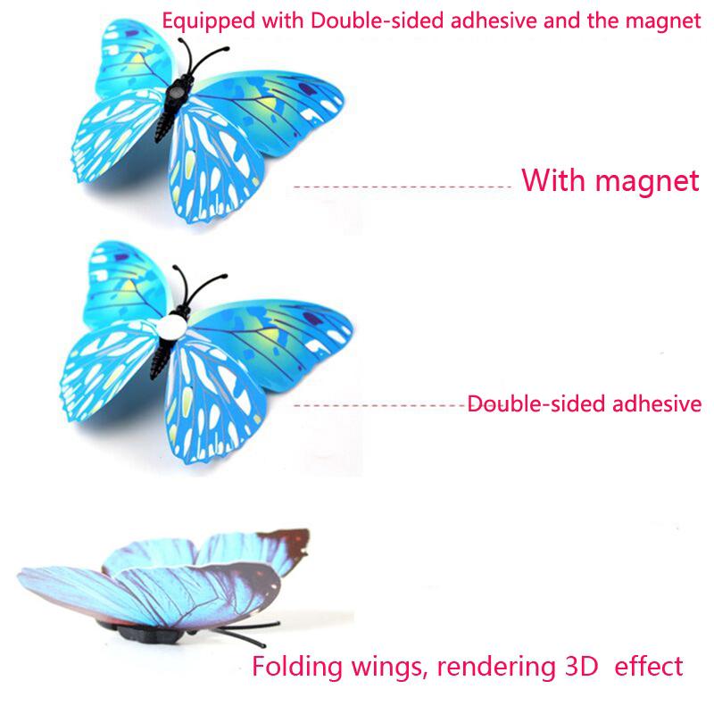 New Style 12Pcs Double Layer 3D Butterfly Wall Stickers Home Room Decor Butterflies For Wedding Decoration Magnet Fridge Decals KTY