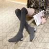 Женские длинные сапоги с квадратным носком, женские туфли до колена, на среднем каблуке, эластичные, модные, 2024, водонепроницаемые, дизайнерские, роскошные, популярные, новые