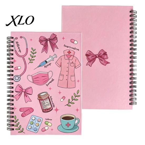 Medical School Supplies Themed Coil Notebook, Double Cover Design Thick Ink-proof Paper Healthcare Practitioner Journal Notepad, Spiral Bound