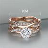 Женское изысканное кольцо цвета розового золота с поворотом круглой огранки из белого камня с цирконием CZ, комплект свадебных обручальных колец, обручальное кольцо, подарок на годовщину, размер 5-13