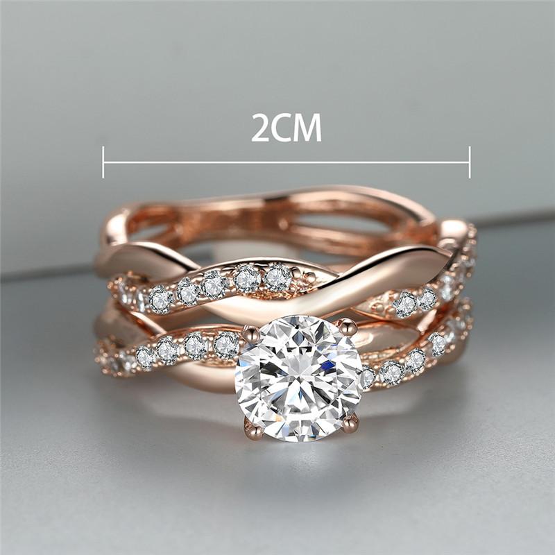 Женское изысканное кольцо цвета розового золота с поворотом круглой огранки из белого камня с цирконием CZ, комплект свадебных обручальных колец, обручальное кольцо, подарок на годовщину, размер 5-13