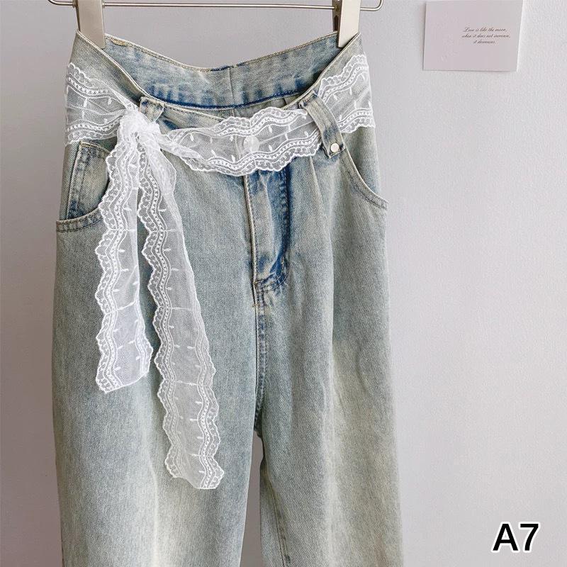 Y2K Long Lace Waistband Bow Floral Lace Waist Belt Tie Up Thin Dress Jeans Belt Summer