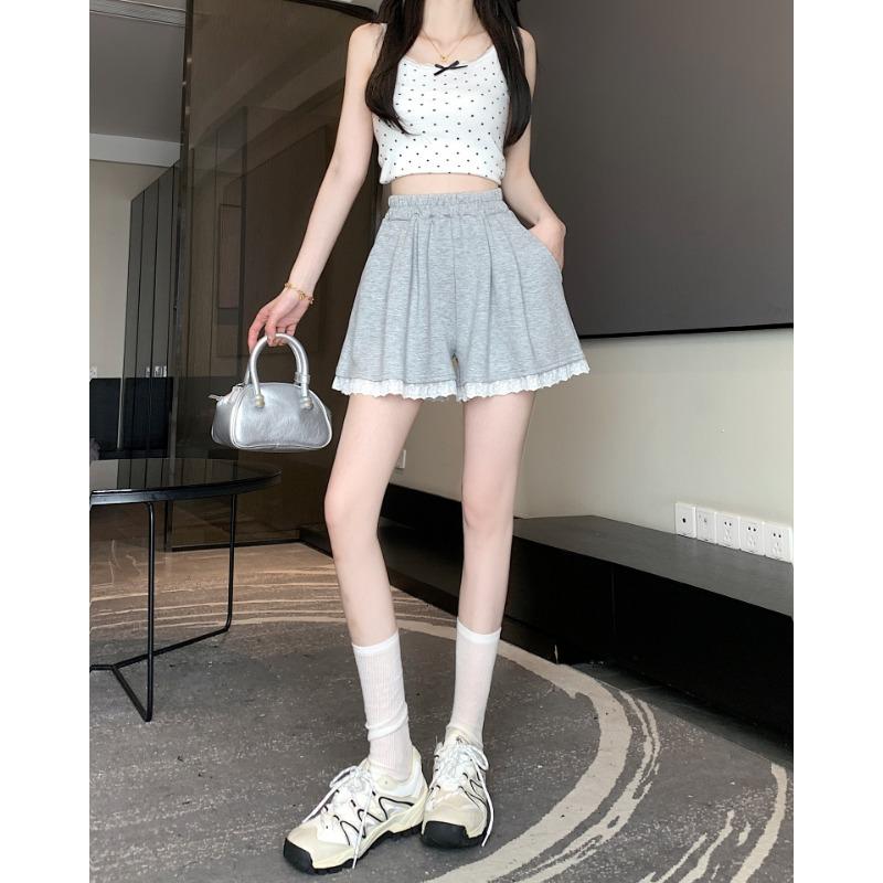 Sports Shorts Women's New Korean Version of Loose Lace Lace Elastic High-waisted Temperament Casual A-line Wide-leg Pants To Wear