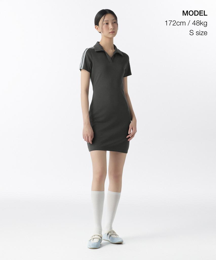 Musinsa Standard Woman Women'S Slit Neck Lace Trim Polo Dress [Dark Gray/Sky Blue]