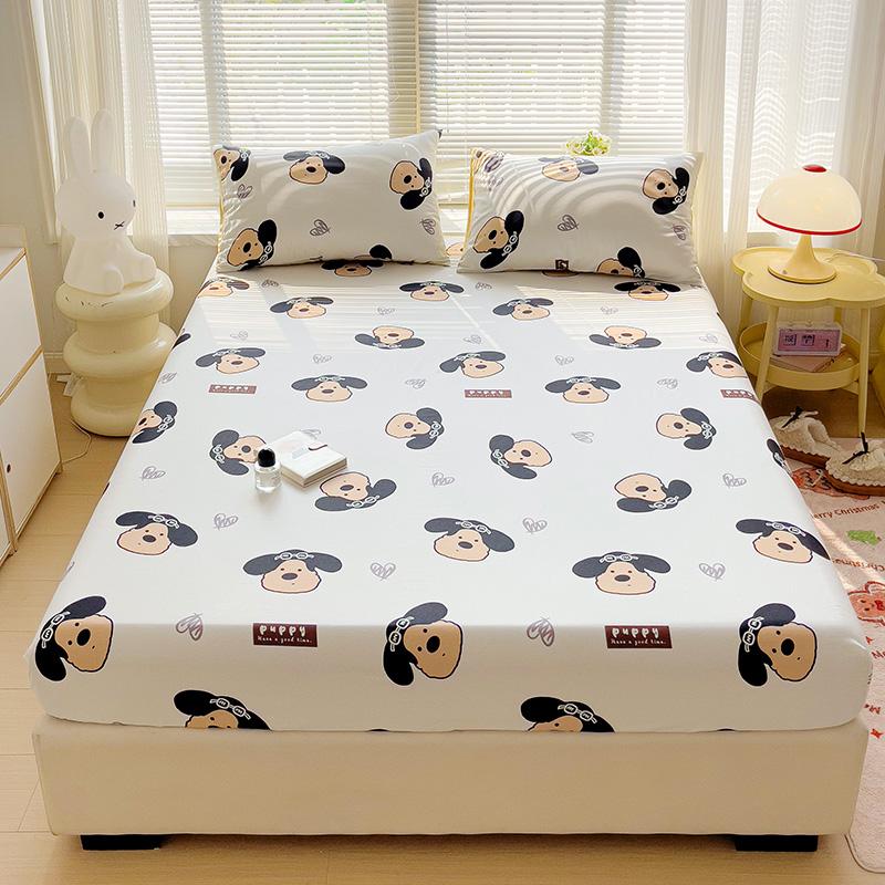 White Flower Print 100% Cotton Fitted Sheet Set Deep Pocket Elastic Mattress Cover with Pillowcases Soft Breathable Bedding Set