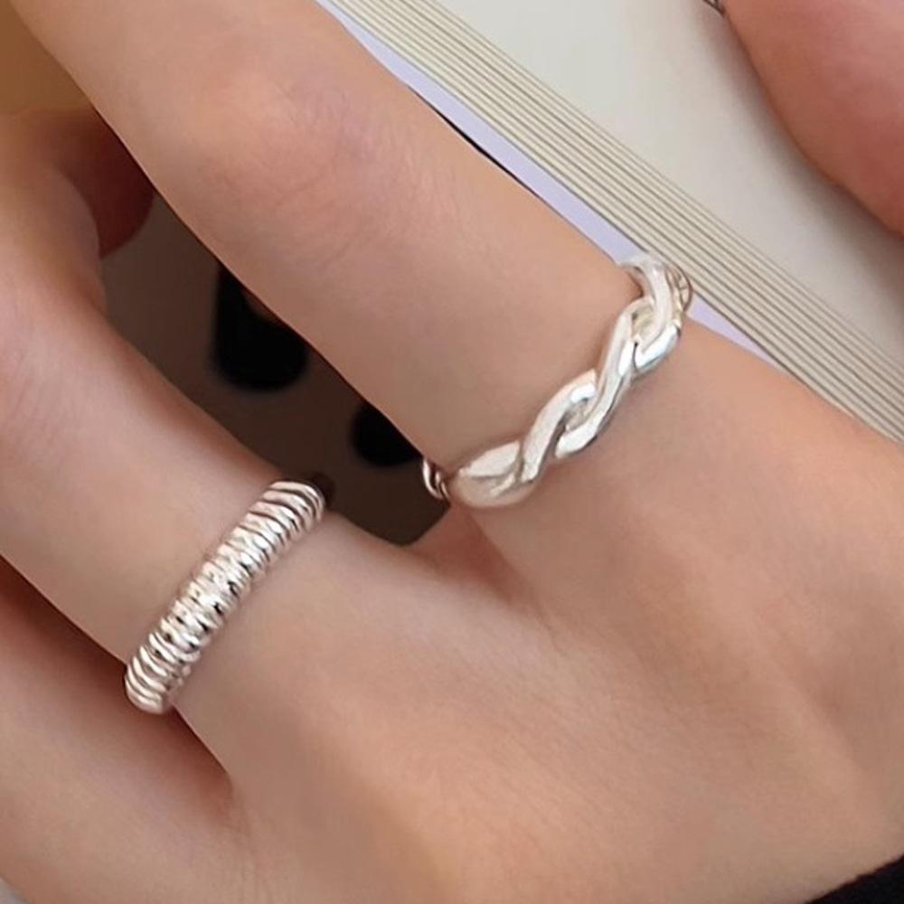 BFCLUB Silver Color Rings for Women Strip Lines Fashion Geometric Vintage Handmade Irregular Ring Party Gifts
