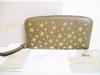 Authentic Gold Metal Stars Light Mocha Leather Round Zip Wallet #8365 Refurbished