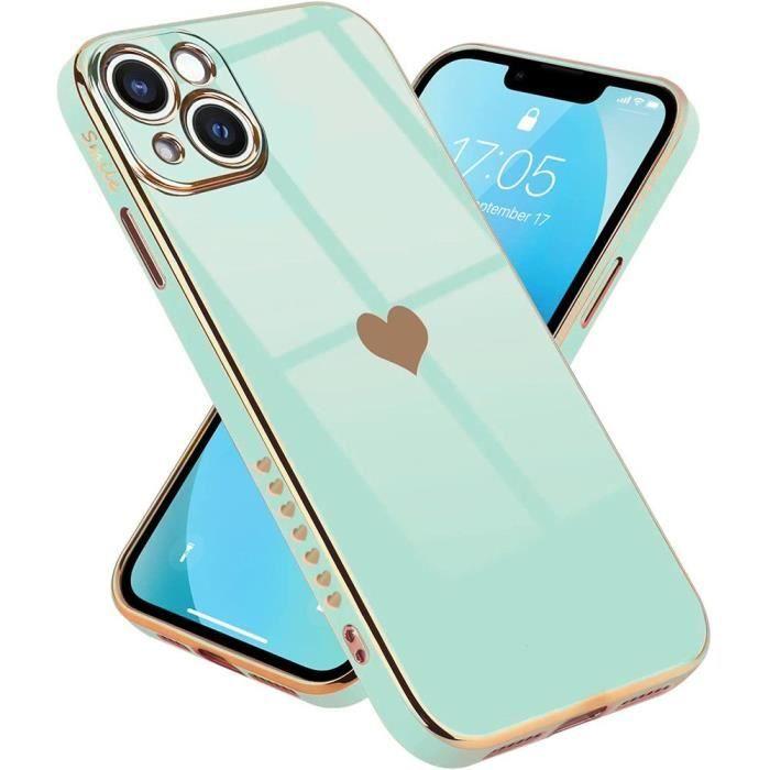 Protective Case - Luxury - for iPhone 13 - Turquoise - Heart Pattern - Shockproof and Scratch-resistant