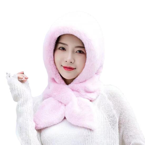 Autumn Winter Warm Hat Plush Lining Windproof Integrated Headwear Scarf for Women Cold Protection 3-in-1 Neck Ears Warmer Plush Hat for Motorcycle EMA