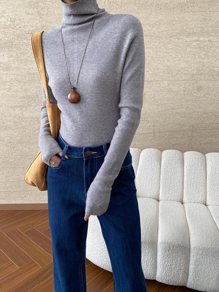 Синан Шерстяной Свитер с Высоким Воротником Универсальный Приталенный SN6661