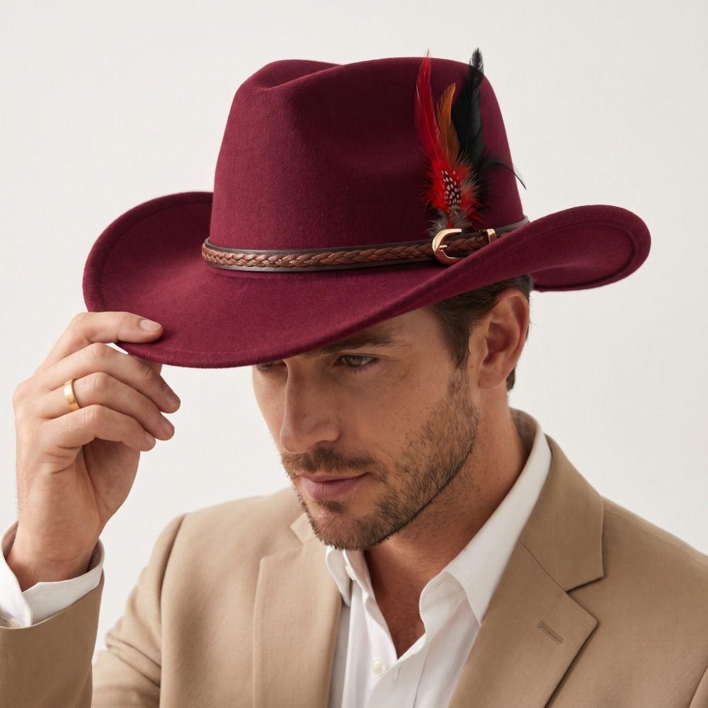 Fedora Hat Feather Decors Fedora Hat Dress Up Bucket Hat Woolen Top Hat Costume Cosplay Cap
