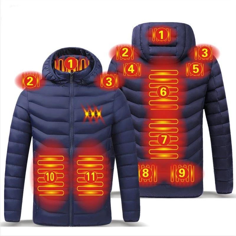 Men Heated Jackets Outdoor Coat USB Electric Battery Long Sleeves Heating Hooded Jackets Warm Winter Thermal Clothing