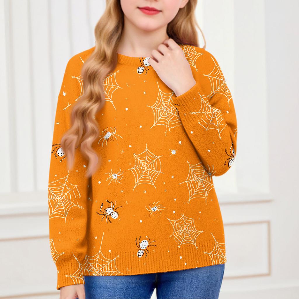 Толстовки на Хэллоуин для детей, мальчиков и девочек, вязаный свитер, милая рубашка, осенние пуловеры с круглым вырезом