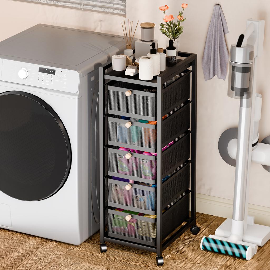 6 Tiers Kitchen Metal Storage Rack Vegetable Fruit Storage Basket Rotatable Storage Shelf Rectangle Large Capacity Rolling Cart