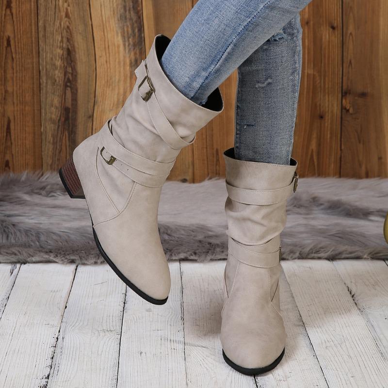 Fashion Plus Size 43 Women Boots European and American Fashion Buckle Pleated Short Boots Autumn and Winter New Flat Boots Women Shoes