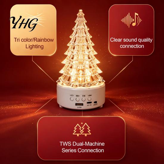 Transparent Crystal-Like Tree Christmas Light, Wireless Music Player LED Table Centerpiece Bluetooth-Compatible Speaker Lamp for Bedroom Living