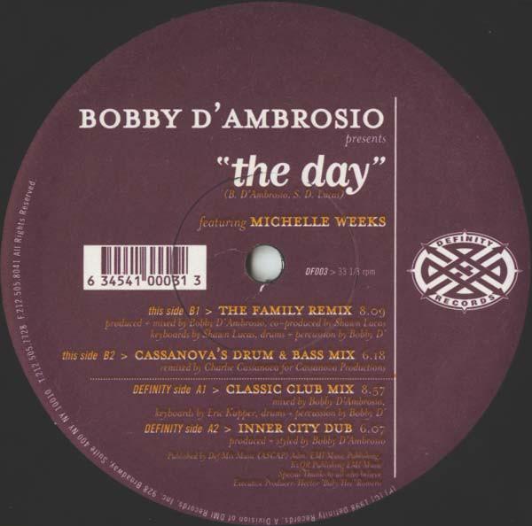 12-дюймовая пластинка BOBBY DAMBROSIO MICHELLE WEEKS Day DF003 Definity Record 1998 США Танцевальная Электроника Б/у