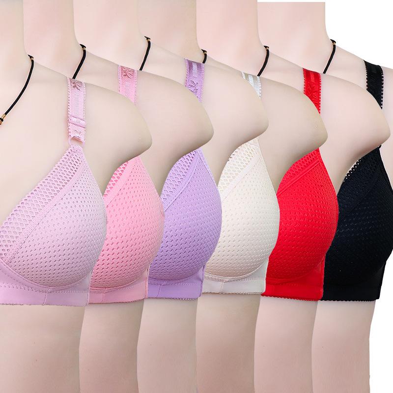 New Breathable Hole Lace Underwear Women's Simple and Comfortable Bra Large Size Steel Rimless Underwear Women