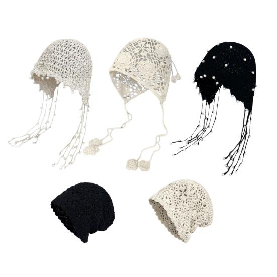 Женская вязаная крючком шапка, однотонная вязаная шапка в этническом стиле с кисточками, на шнуровке, ручная работа