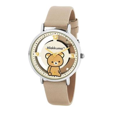 Аналоговые наручные часы J-AXIS Rilakkuma с циферблатом-скелетом, приглушенные цвета.