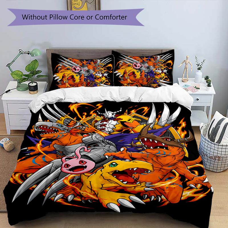 3pcs Digimon Design Cover Set - HD Printed Bedding with 1 Cover and 2 Pillowcases - Perfect for Home and Dorm Decor