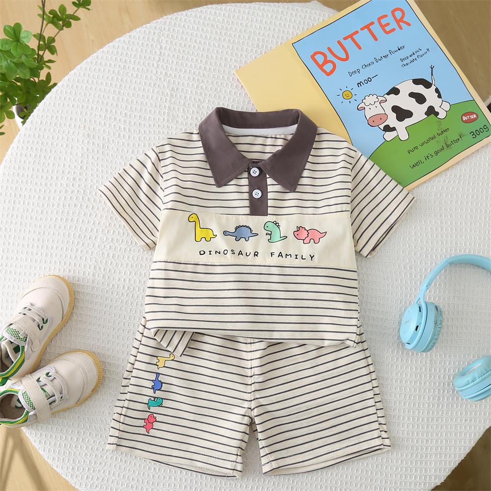 0-5-Year-old Children's Short Sleeved Set Boys' Cartoon Striped POLO Shirt Boys' Casual Cute Daily Clothes Two-piece Set