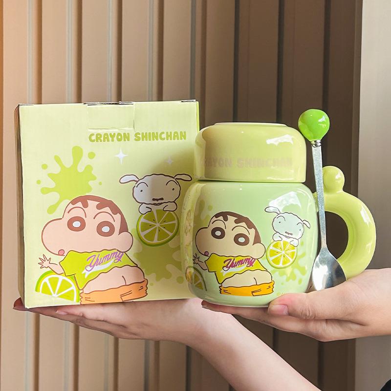 Crayon Xiaoxin Ceramic Kettle High-value mug with lid Cute large-capacity coffee water cup Birthday gift