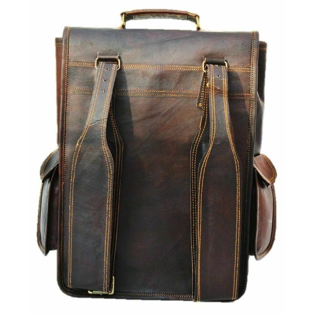 Коричневый классический мужской рюкзак для ноутбука из натуральной козьей кожи для путешествий в колледже
