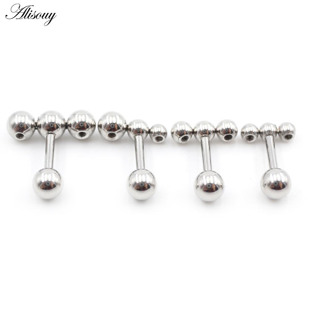 Alisouy 2PC нержавеющая сталь резьба три шарика фасоль женщины мужчины девушка серьги гвоздик хрящ винт серьги пирсинг ювелирные изделия