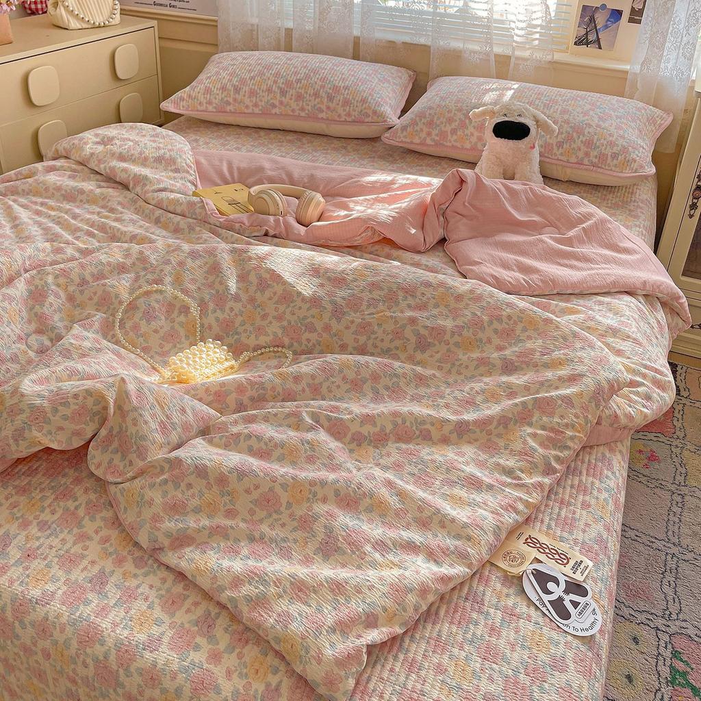 Class A Double-Layer Yarn Xia Liang Quilt Bed Cover, Small Floral Machine Washable Single Pure Cotton Cotton Air Conditioner Quilt