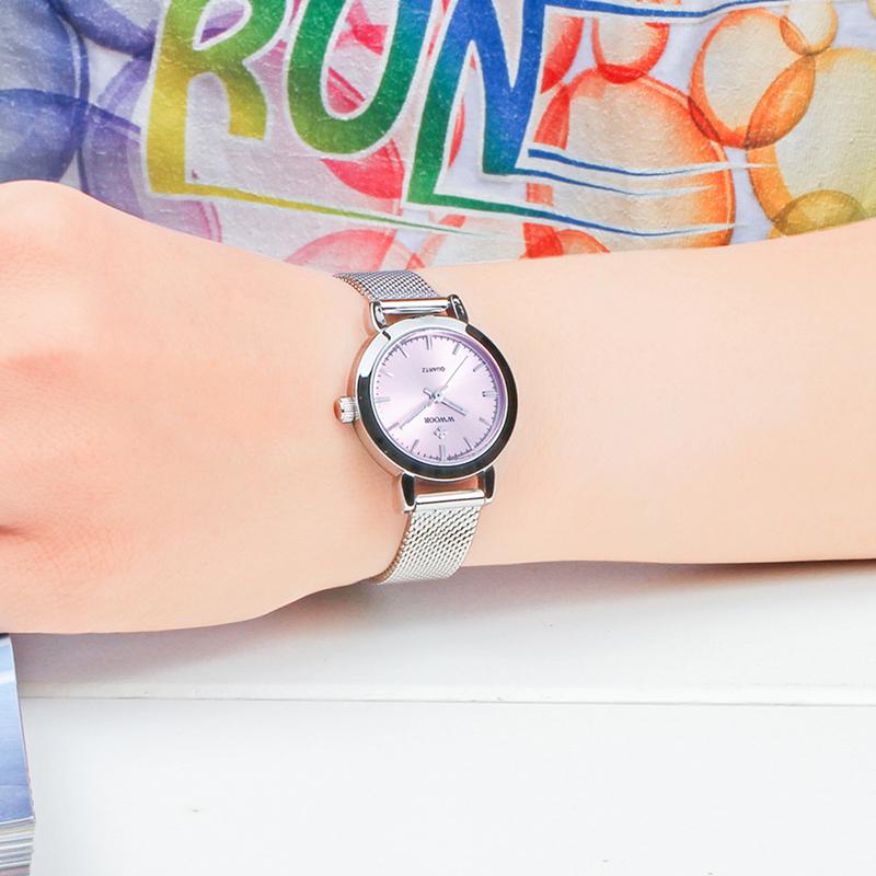 WWOOR Simple Pink Dial Quartz Watch Women Minimalist Design Mesh Belt Wristwatch Small Dial Women Fashion Watch Reloj Mujer