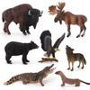 7-Piece Jungle Animal Set: Moose, Bison, Black Bear, Yangtze Alligator – Handcrafted Solid Figurines