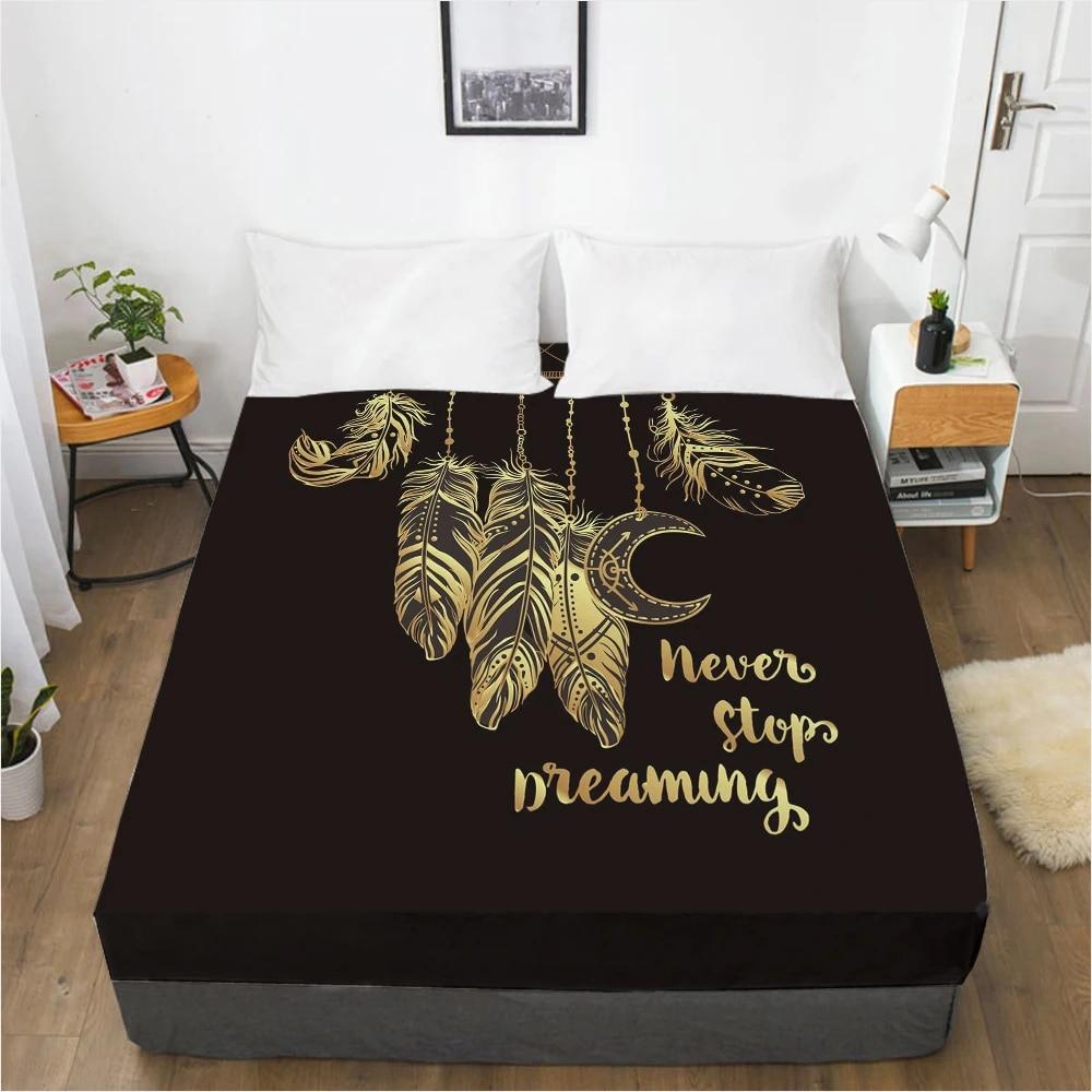 Простыни наматрасник с резинкой Простыня Постельное белье Простыня 90x200 200x200 150x200 Размер 3D-печать Черный Золотой