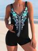 V-Neck Floral Printed Tankini Set Two Piece Swimsuit Women Sexy Swimwear Female Padded Bathing Suit Beachwear Swimming Summer