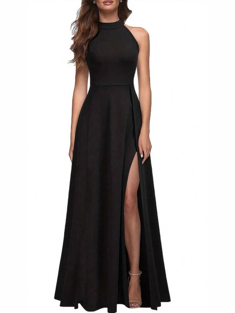 Women's Halter Neck Slit Evening Cocktail Dress - Summer 2025 Collection