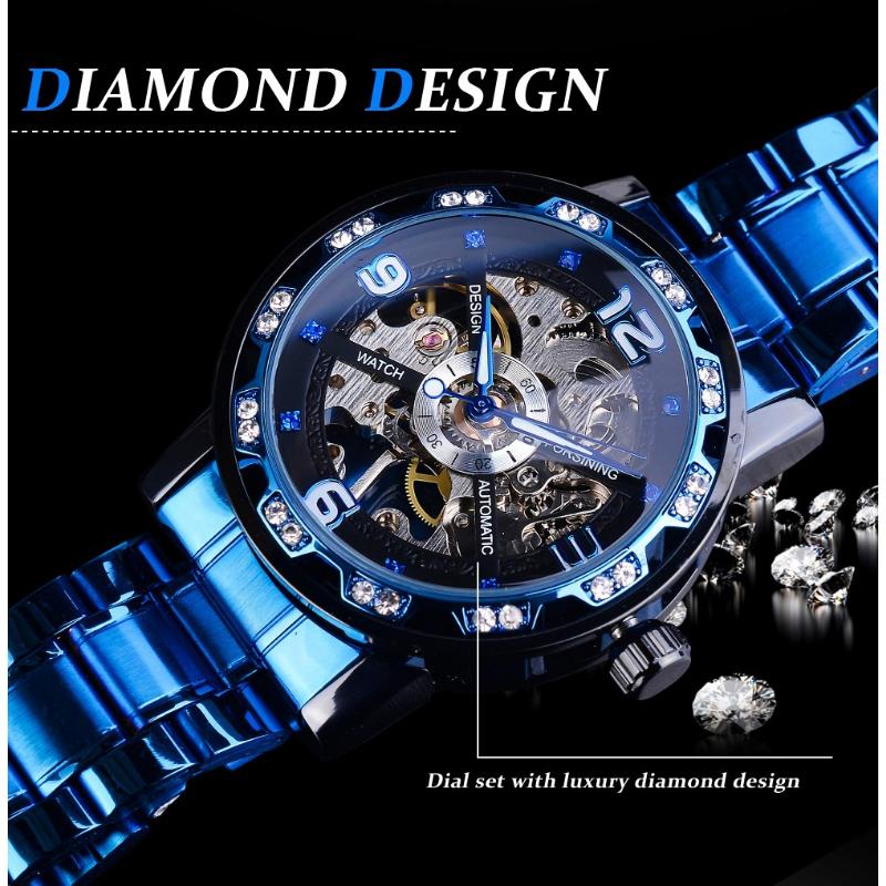 Forsining Часы Мужские модные повседневные классические поп-ажурные стразы с ручным управлением Механические часы