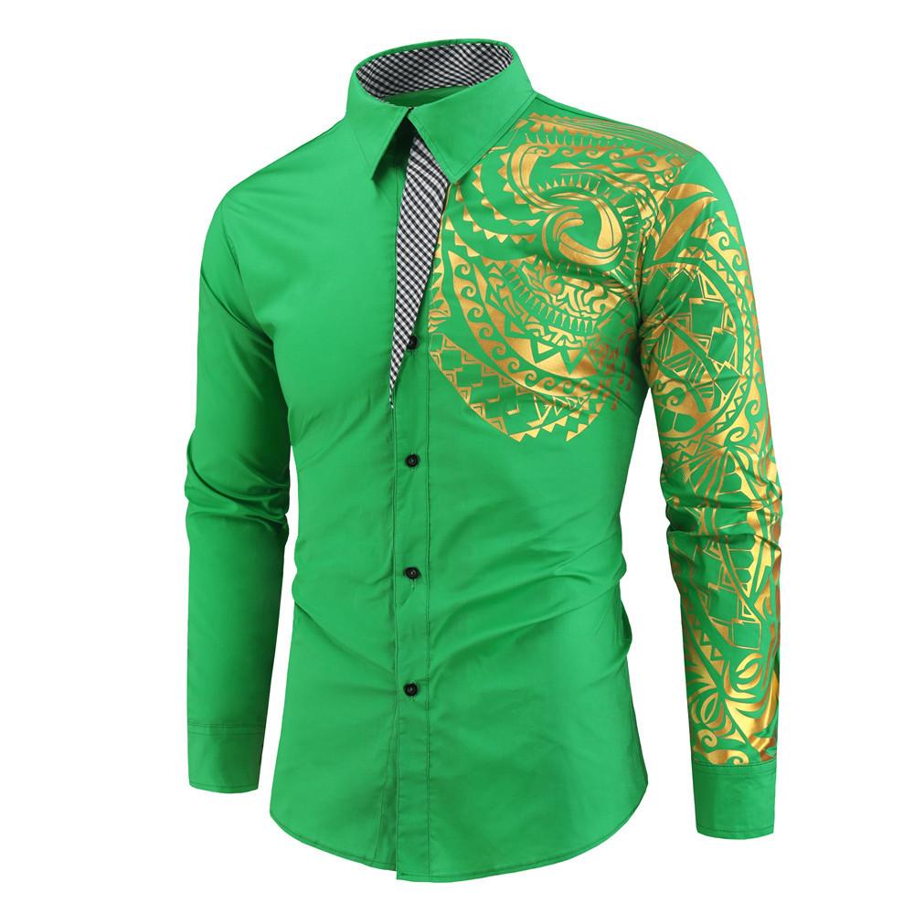 Осенне-зимняя новая мужская модная рубашка с длинными рукавами и принтом в виде золотого тотема