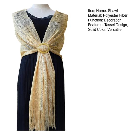 Metallic Shawl Glittery Glow Women Sparkling Wrap Tassel Bucket Design Formal Occasion Shawl Versatile Evening Shawl