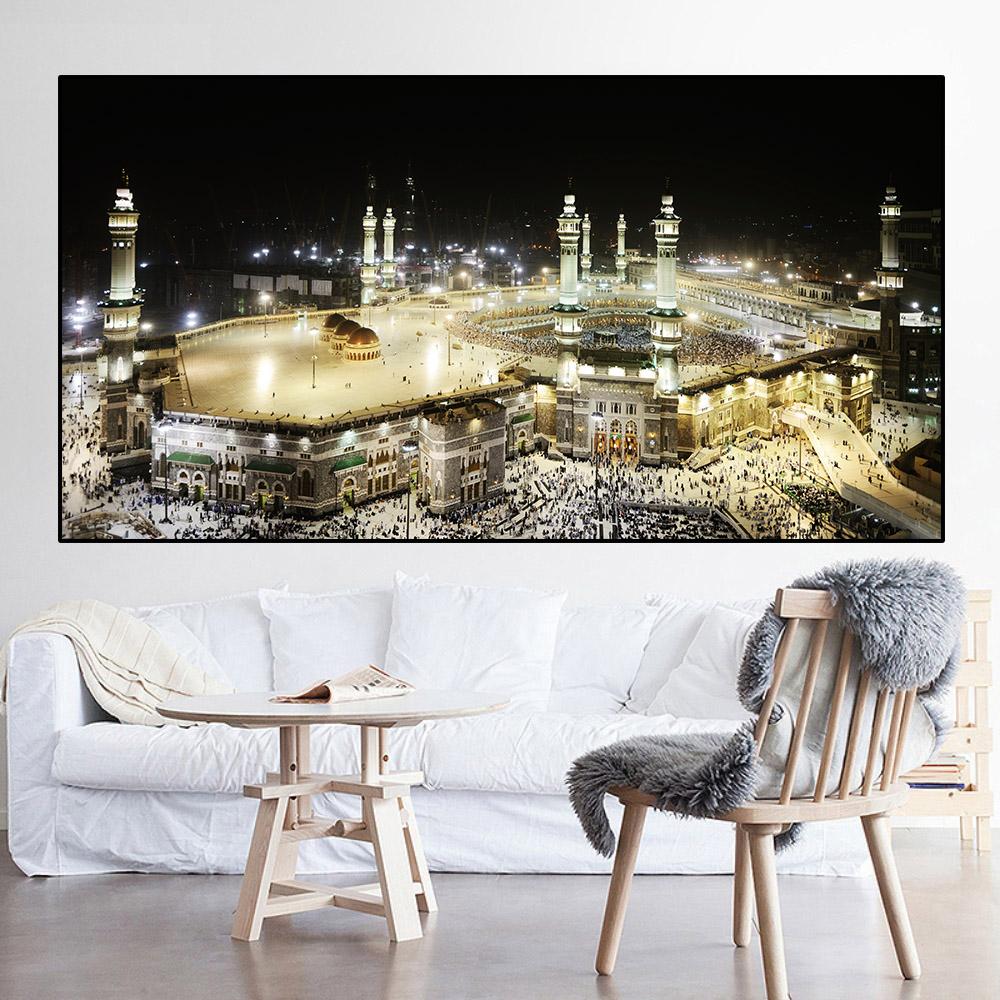 Пейзаж Мечеть Холст Картина Широкая Мекка Свет Фотографии Плакаты и принты Настенная картина Гостиная Домашний декор Без рамки