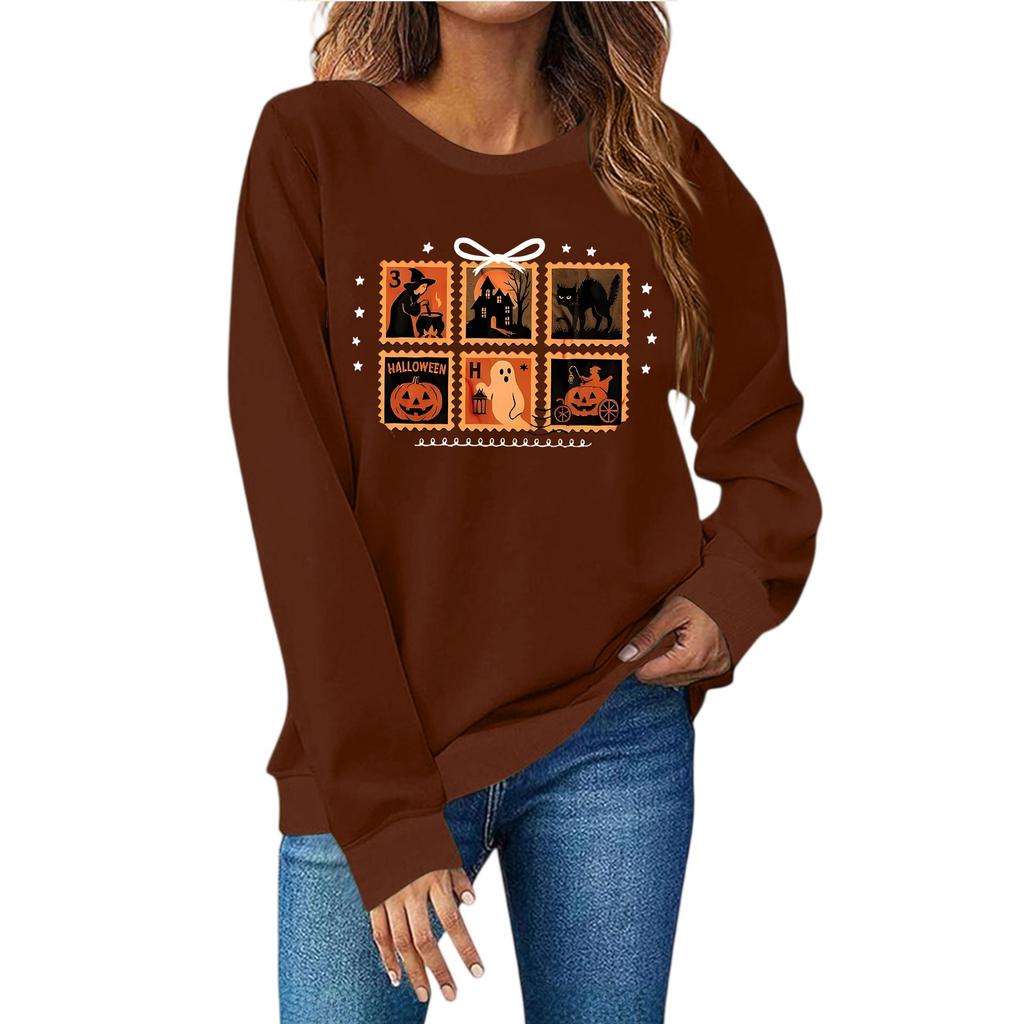 Женская мода повседневный принт повседневный длинный рукав круглый вырез толстовка топ