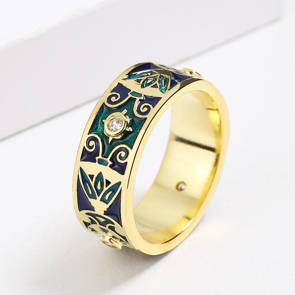 Exquisite Creative Handmade Enamel Ring for Women's Fashion Bohemian Pattern Colorful Dripping Glue Engagement Ring