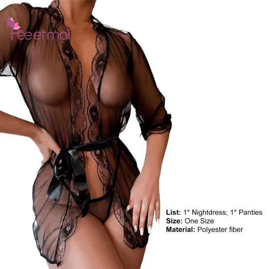 LadyLace Up с открытой передней частью, стринги, стринги для сна, черная сексуальная одежда, сетчатое кружево с цветочным принтом, сексуальное
