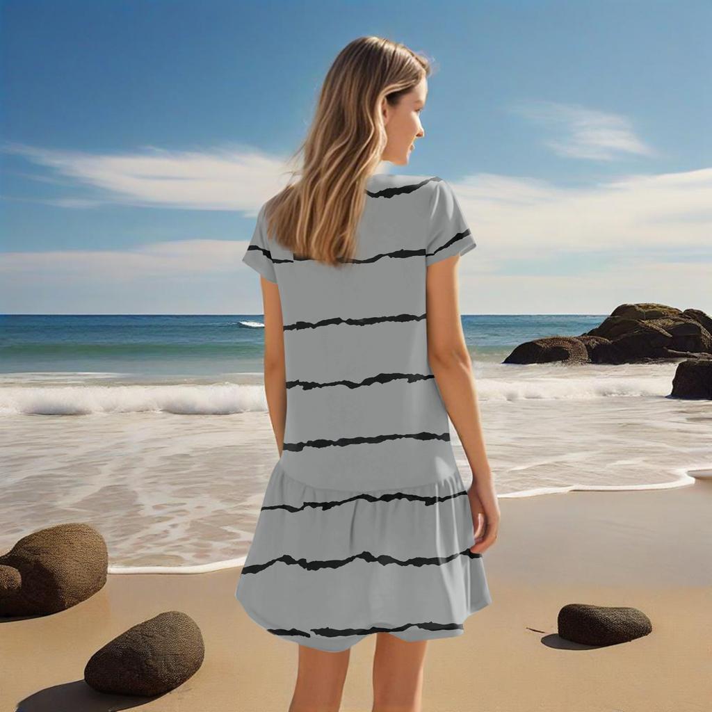 Женские платья с коротким рукавом и V-образным вырезом с цветочным принтом Свободные повседневные пляжные платья в стиле темперамент