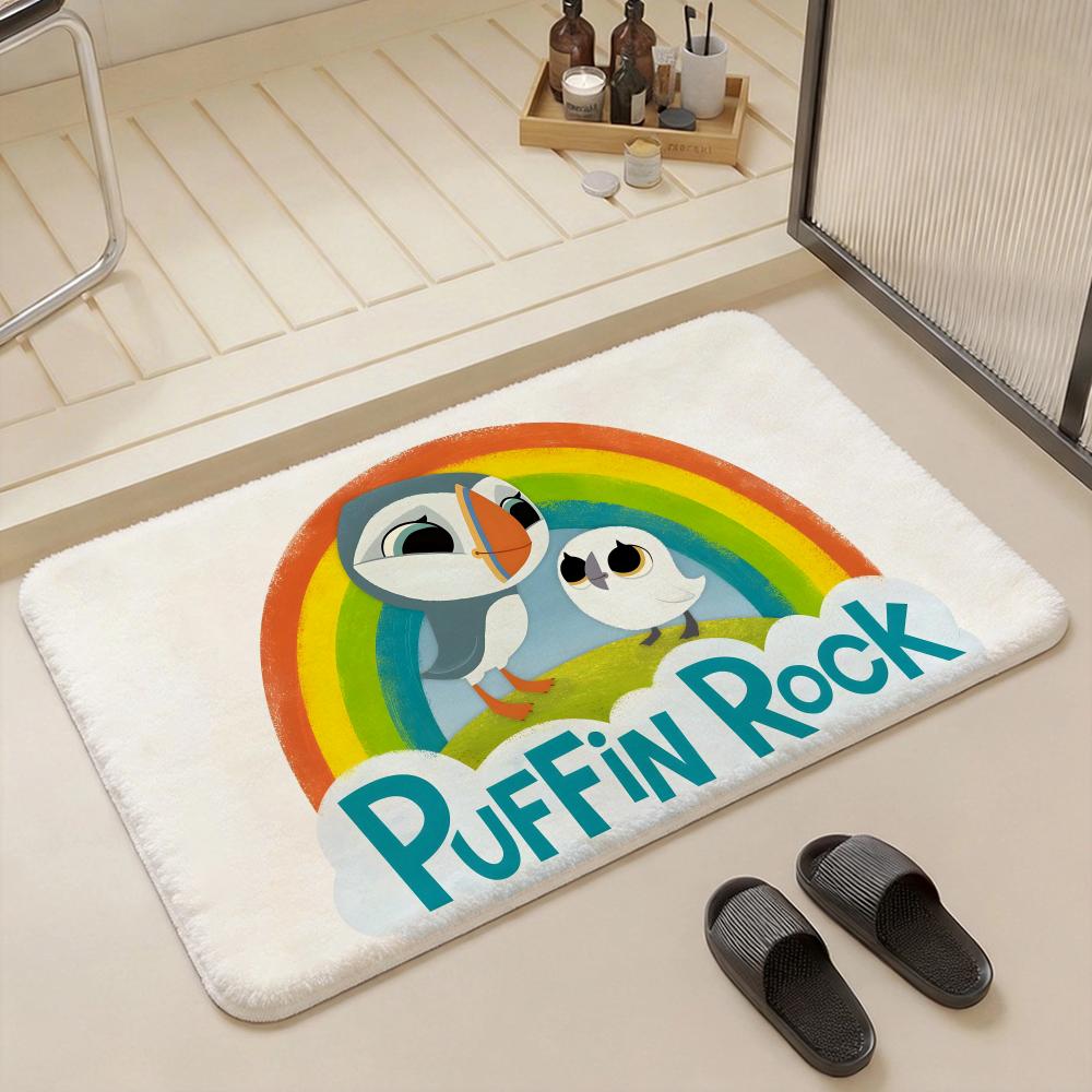 Cartoon C Puffin Rock Floor Mat Eco Flannel Doormat Non Slip Odorless Indoor Floor Rug Soft Short Plush Home Mat