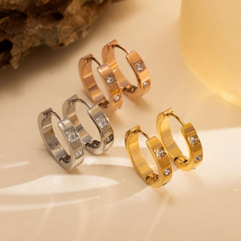 Doreen Box 1 Pair Exquisite Earrings 304 Stainless Steel & Rhinestone Hoop Earrings For Women Fashion Jewelry Gift 20mm Dia.