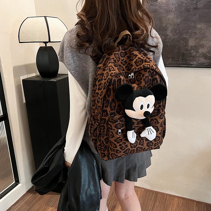 Autumn And Winter Fashion Leopard Print Backpack Travel Big Backpack Lightweight Single Shoulder Oblique Span Student Schoolbag