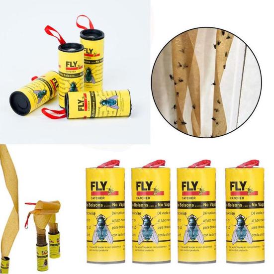 4 Rolls Insect Bug Glue Paper Killer Fly Catcher Trap Ribbon Strip Sticky Tape