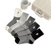 Kitten Embroidery Cartoon Plaid Mid-Calf Women's Socks - Preppy Style Japanese Checkered Stripes for Autumn/Winter