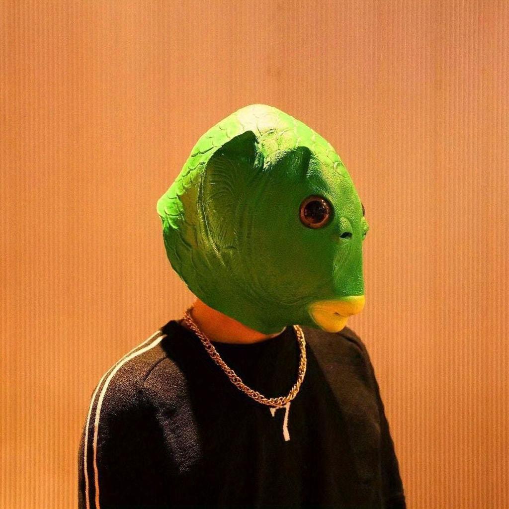 1pc Funky Green Fish Head Mask, Silica Gel Novelty Animal Costume Accessory | Unisex Meme Themed Prank Prop for Parties